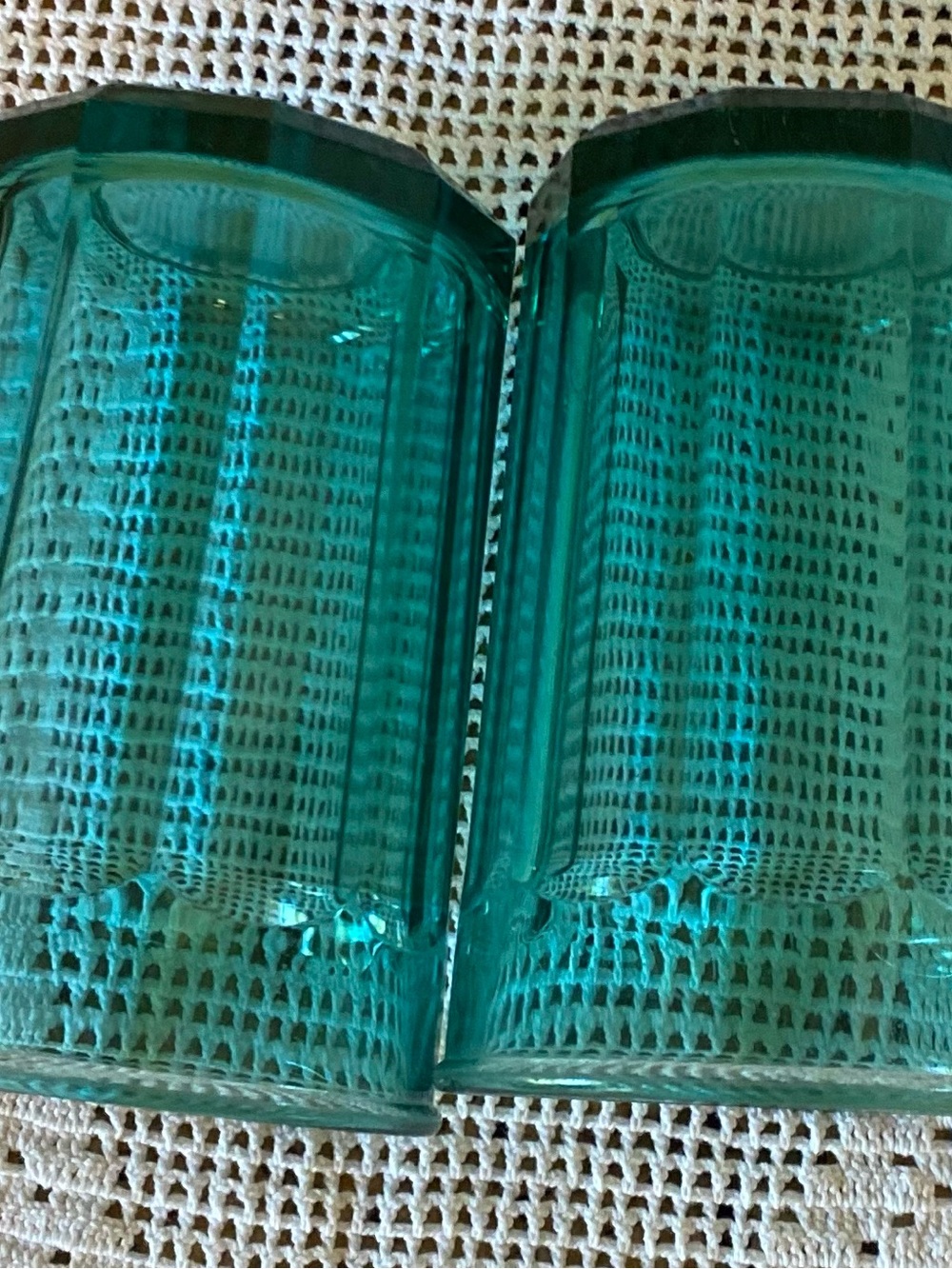 Large Luminare Teal Glass Tumblers Set Of 2 Made In France Ribbed Finish - NICE - Picture 5 of 9